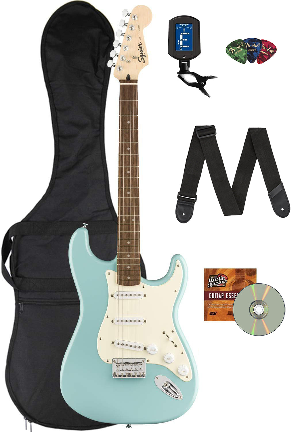Fender Squier Bullet Stratocaster Hard Tail, Laurel - Tropical Turquoise w/ Gig Bag