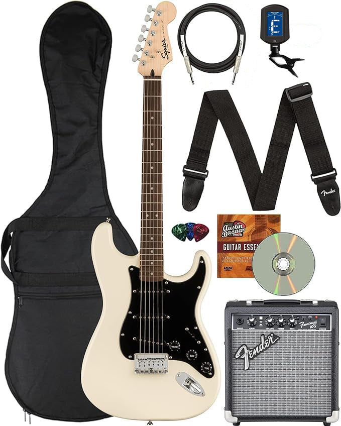 Fender Squier Bullet Stratocaster HT, Black Pickguard - Olympic White w/ Frontman 10G Amplifier