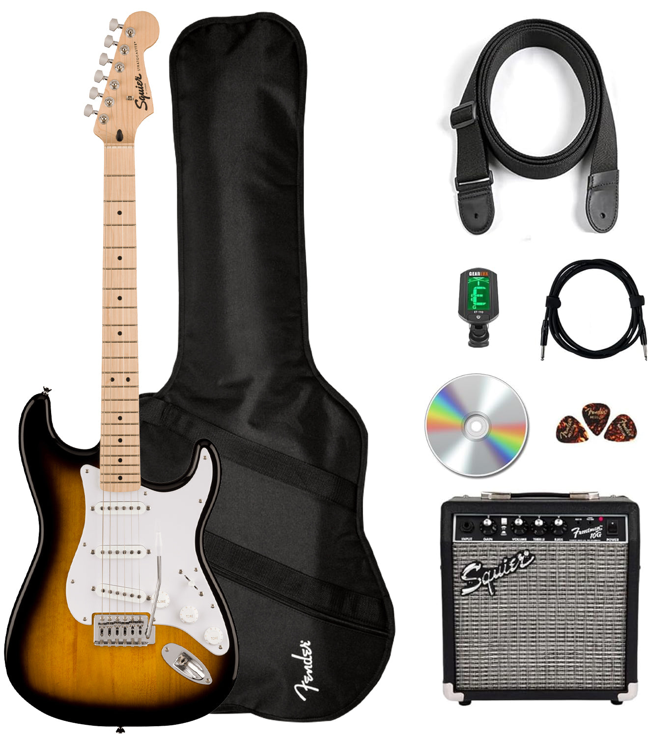 Fender Squier Sonic Stratocaster Pack - 2-Color Sunburst w/ Frontman 10G Amplifier