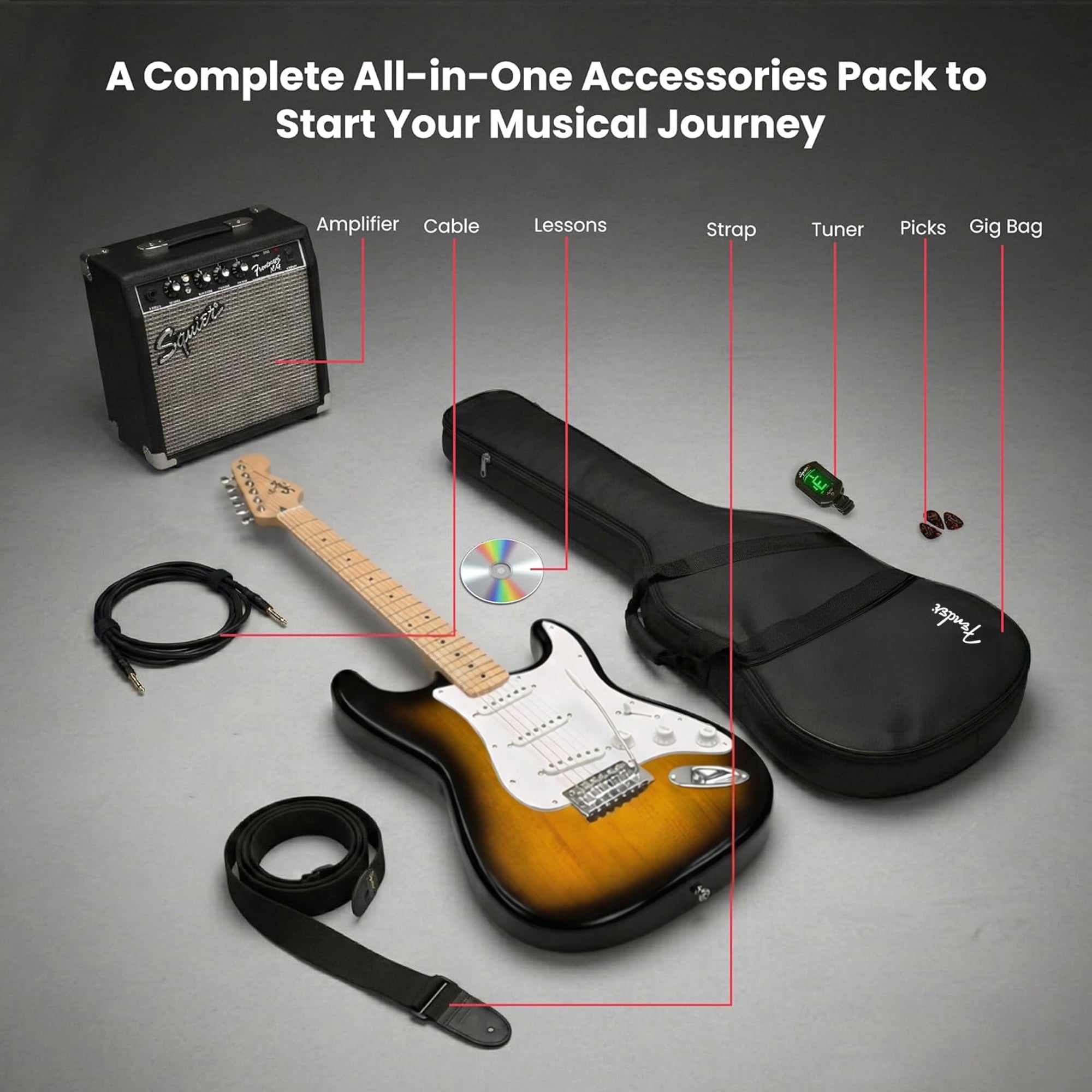 Fender Squier Sonic Stratocaster Pack - 2-Color Sunburst w/ Frontman 10G Amplifier
