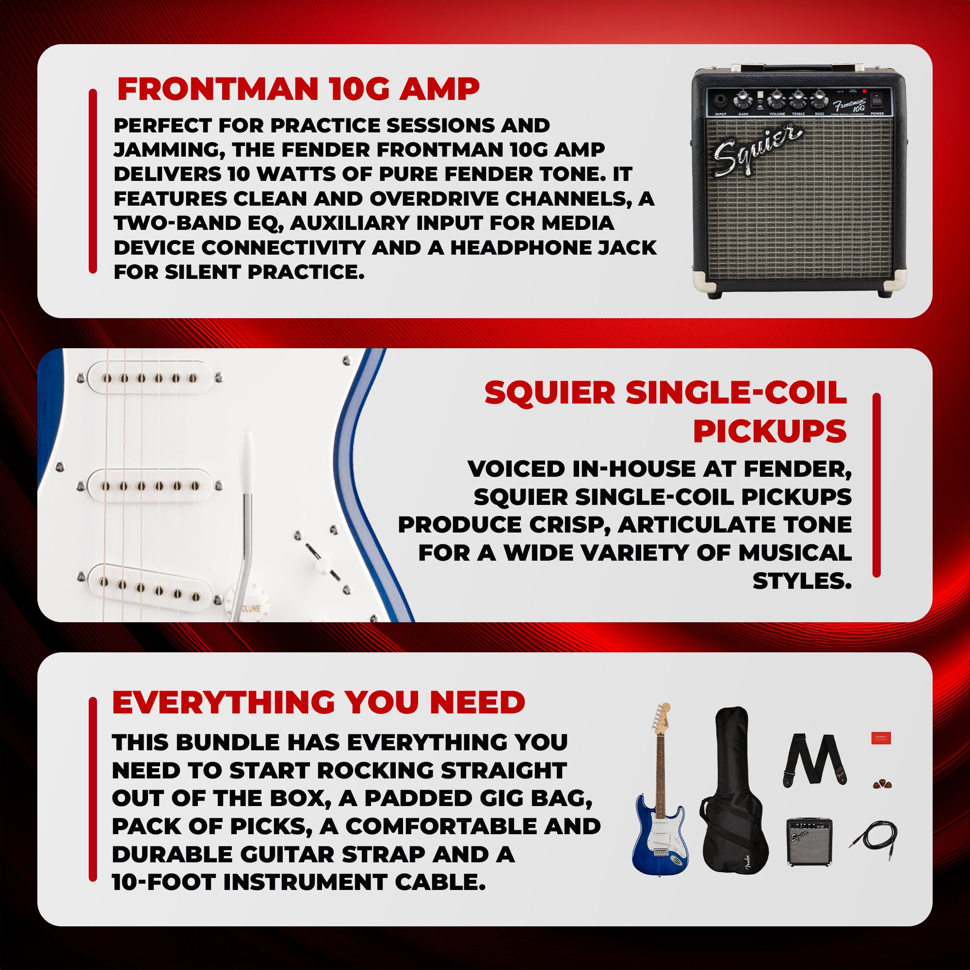 Fender Squier Sonic Stratocaster Pack - Sapphire Blue Transparent