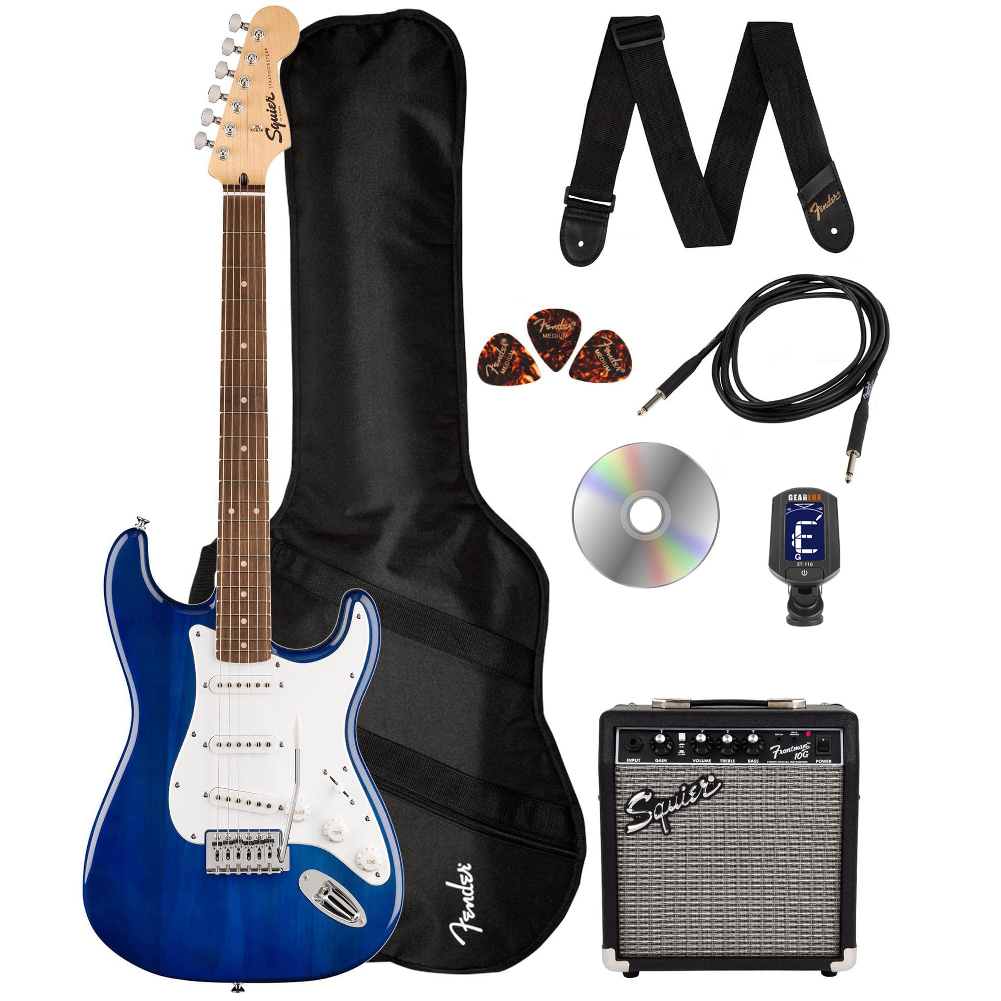 Fender Squier Sonic Stratocaster - Sapphire Blue Transparent w/ Frontman 10G Amplifier