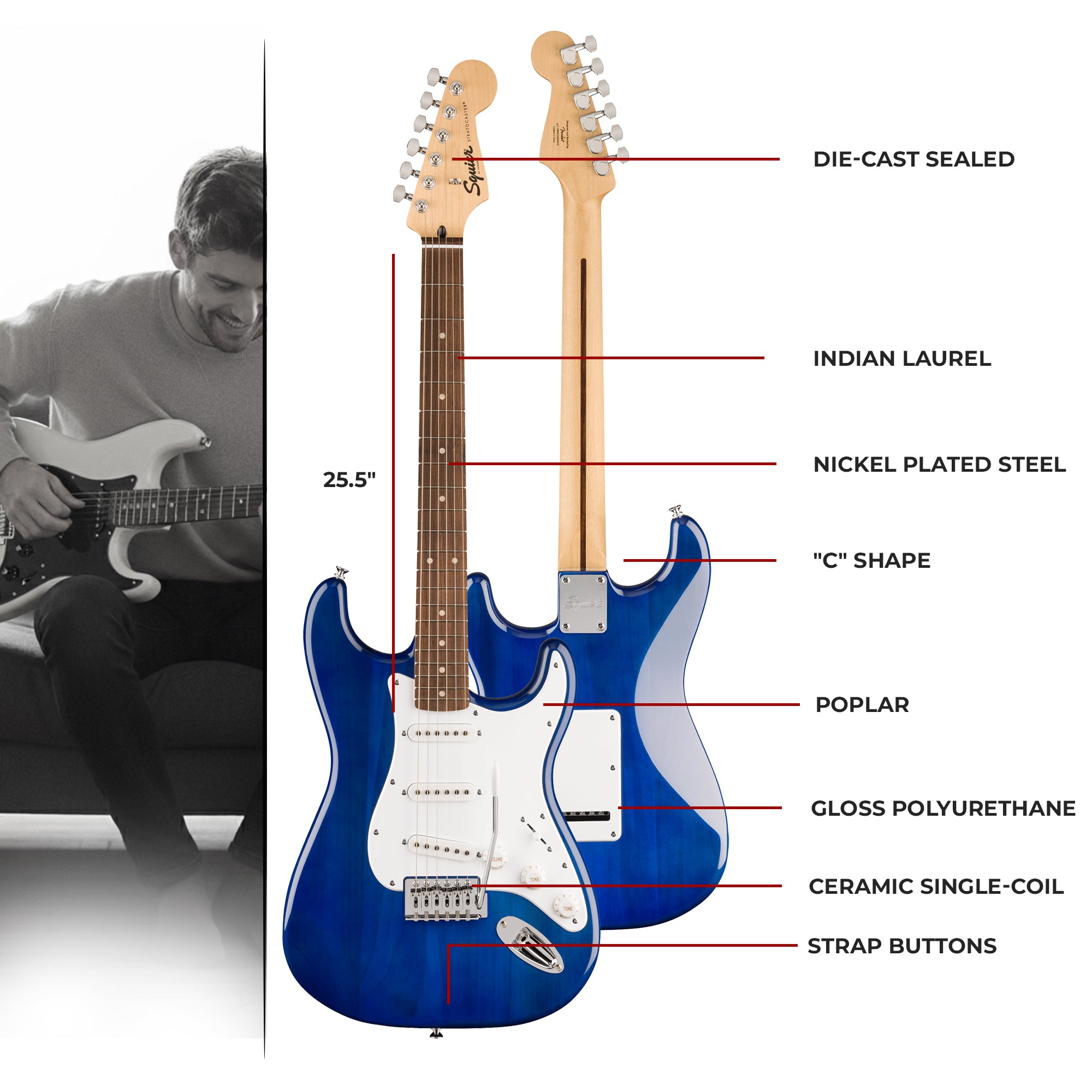 Fender Squier Sonic Stratocaster - Sapphire Blue Transparent w/ Frontman 10G Amplifier