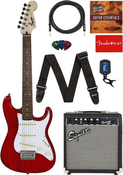 Fender Squier Short Scale 24-Inch Strat Pack - Transparent Red w/ Tuner