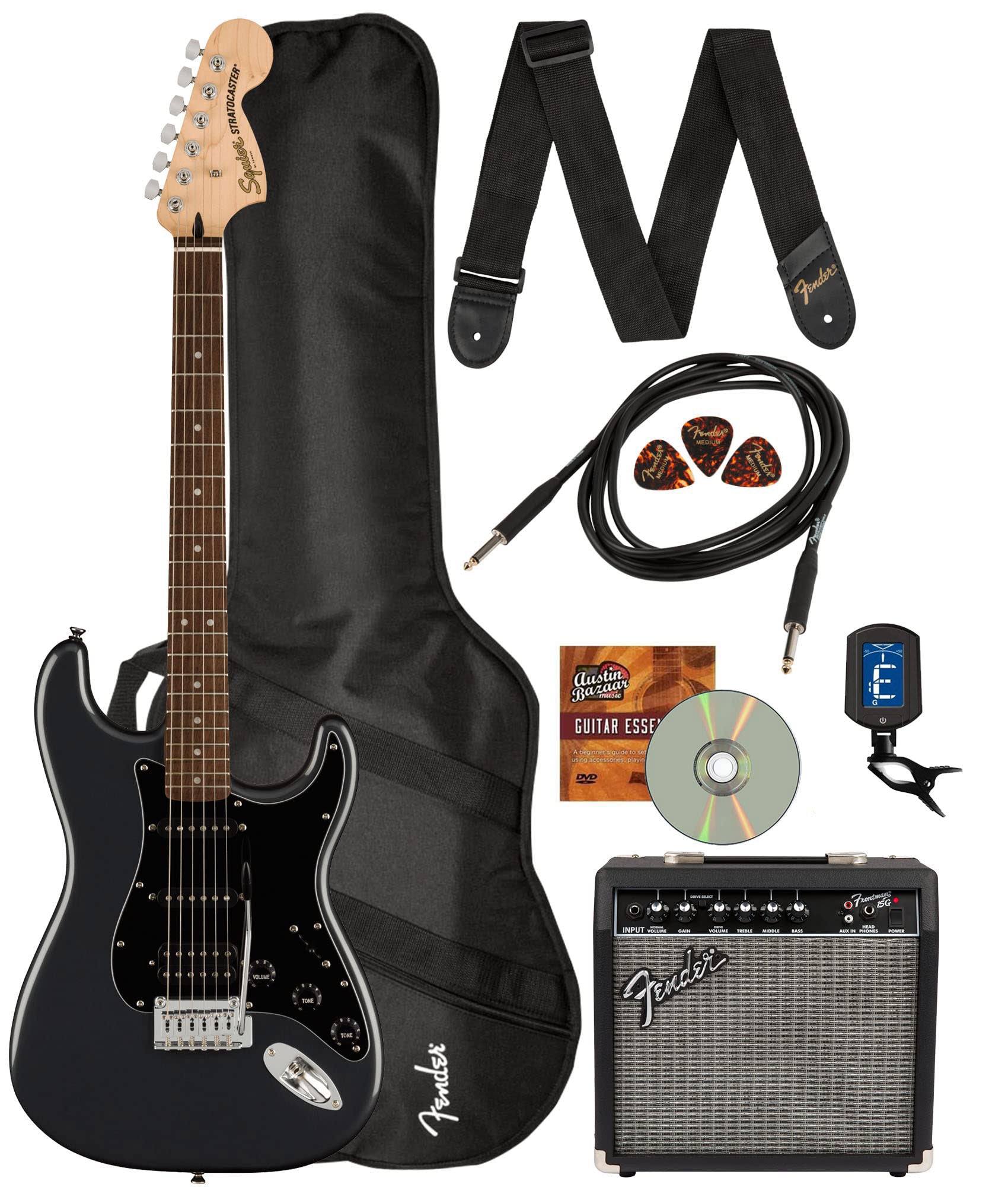 Fender Squier Affinity Stratocaster HSS - Charcoal Frost Metallic w/ Amplifier