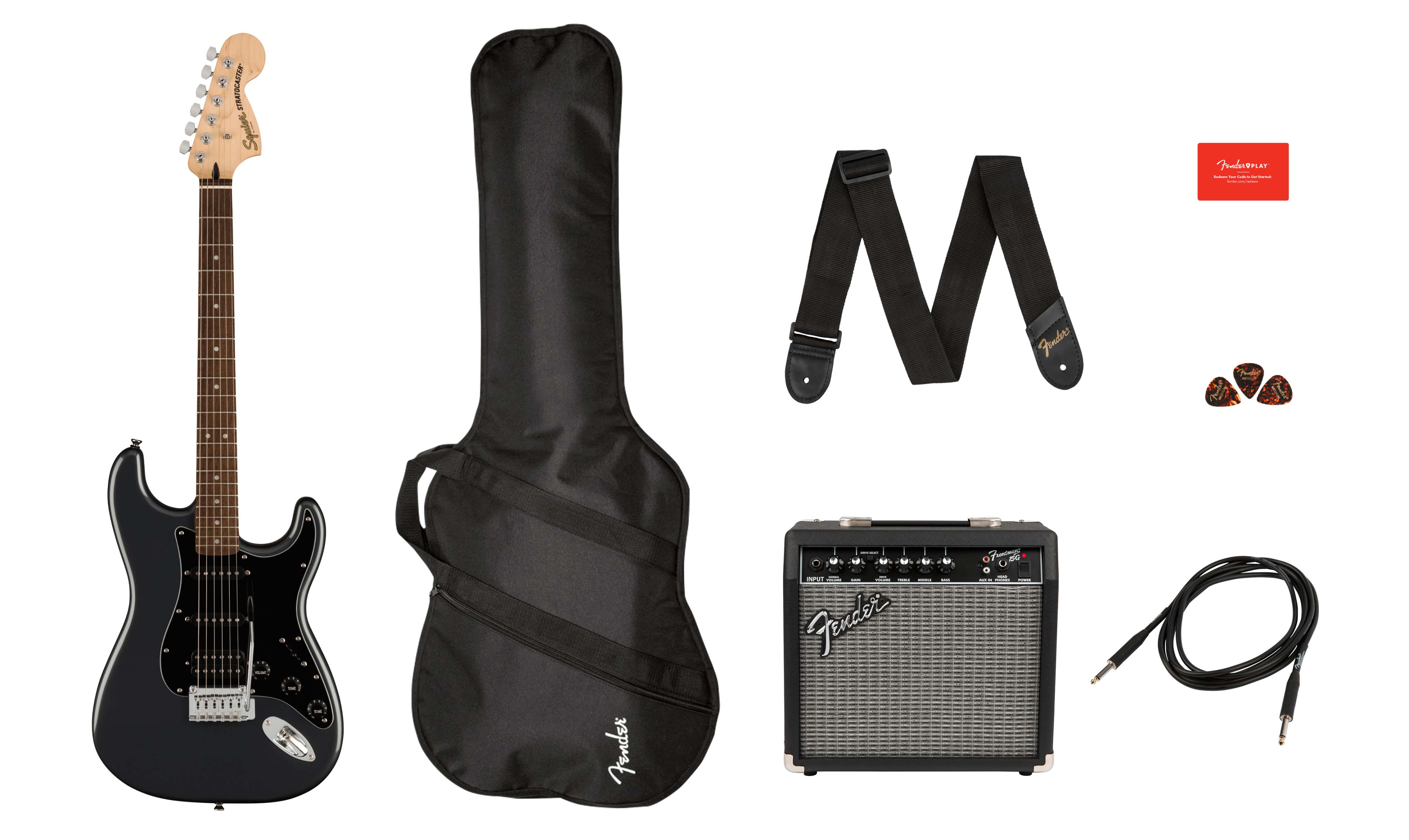 Fender Squier Affinity Stratocaster HSS - Charcoal Frost Metallic w/ Amplifier
