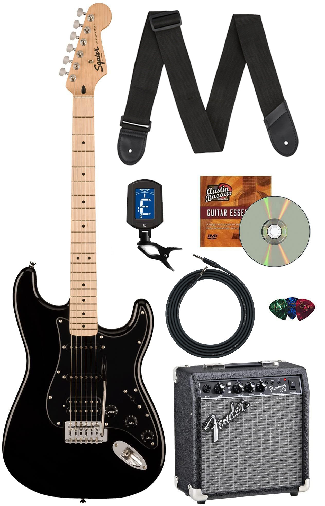 Fender Squier Sonic Stratocaster HSS - Black w/ Frontman 10G Amplifier