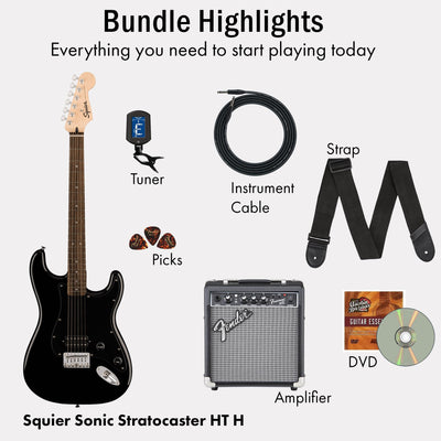 Fender Squier Sonic Stratocaster HT H - Black w/ Frontman 10G Amplifier