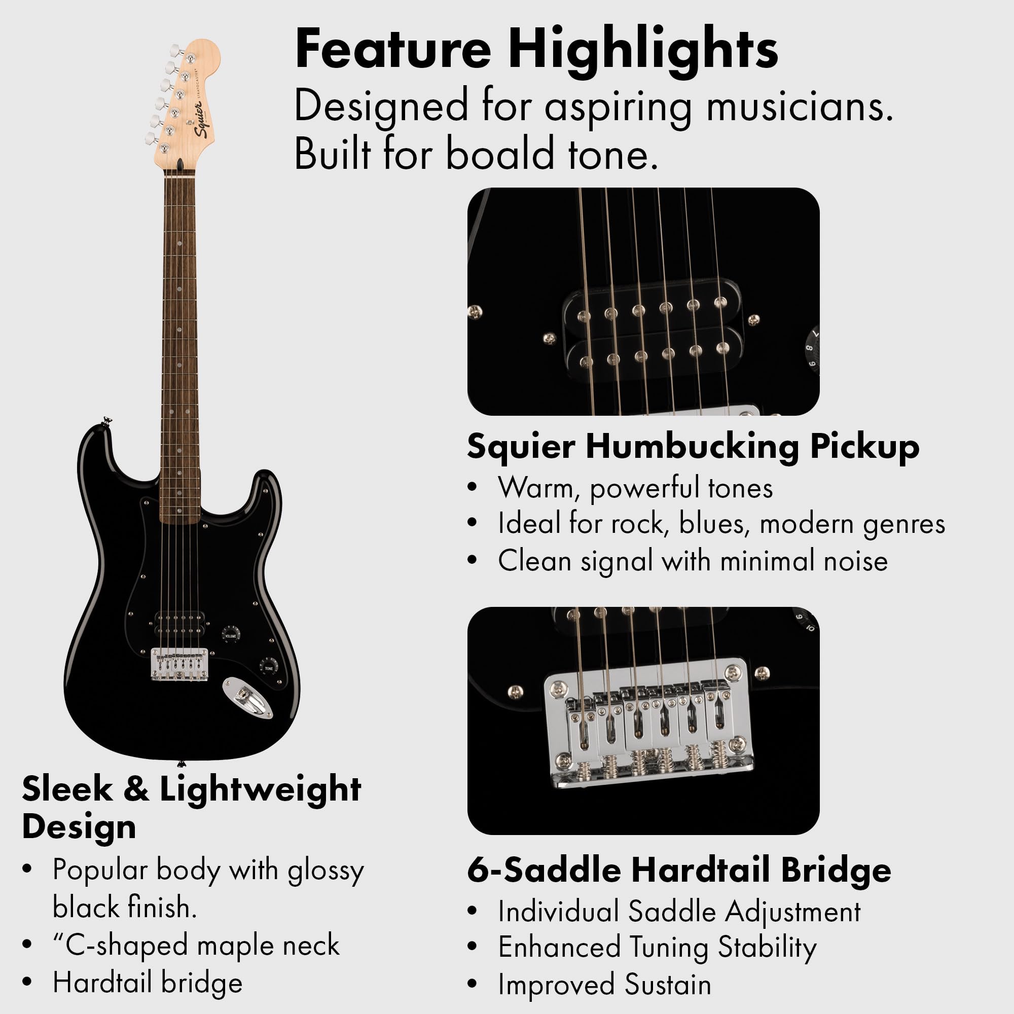 Fender Squier Sonic Stratocaster HT H - Black w/ Frontman 10G Amplifier