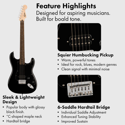 Fender Squier Sonic Stratocaster HT H - Black w/ Frontman 10G Amplifier
