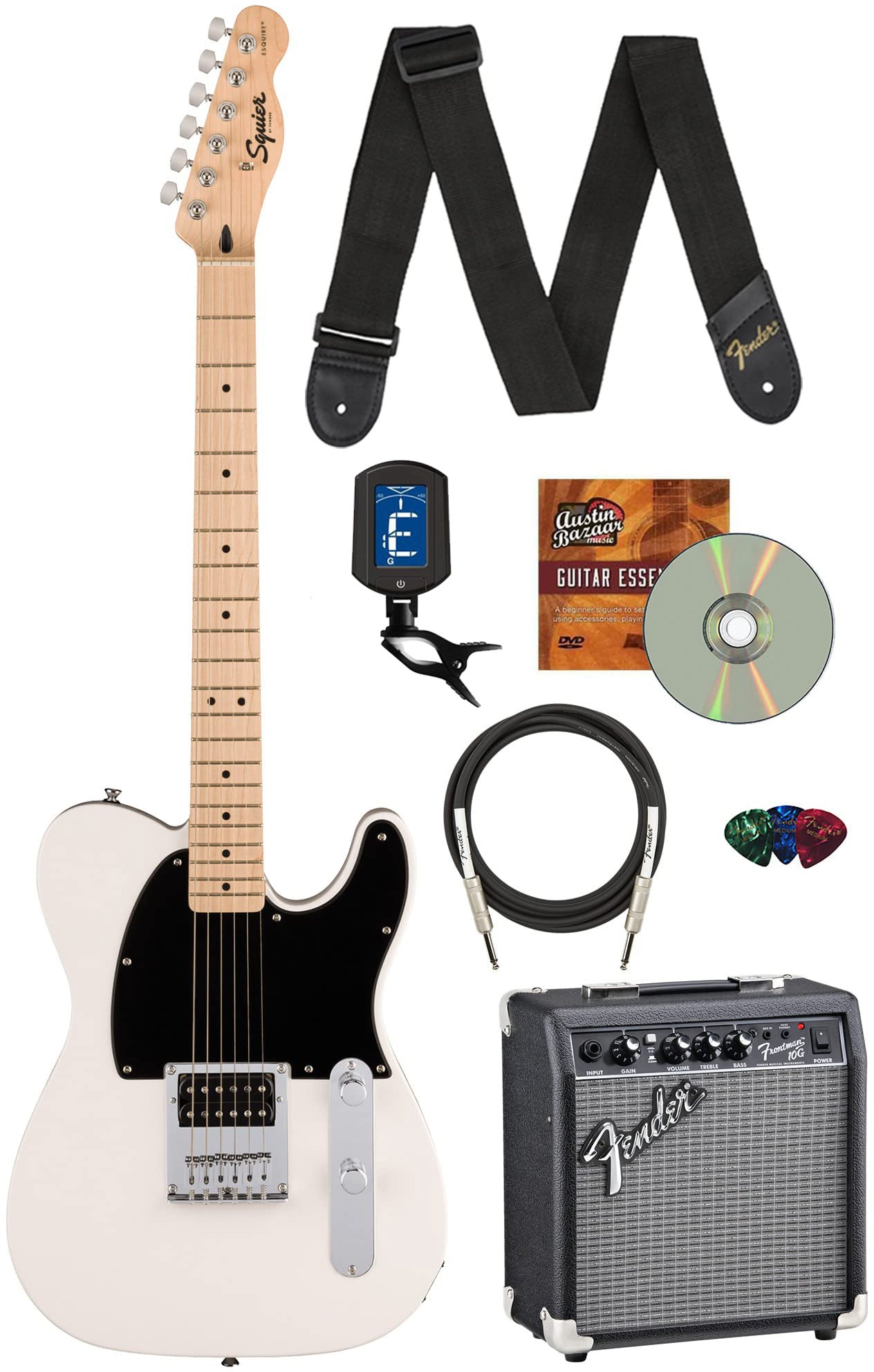 Fender Squier Sonic Esquire H Electric Guitar - Arctic White w/ Frontmant 10G Amplifier