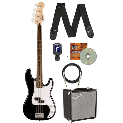 Fender Squier Sonic Precision Bass Guitar - Black w/ Rumble 15 Amplifier