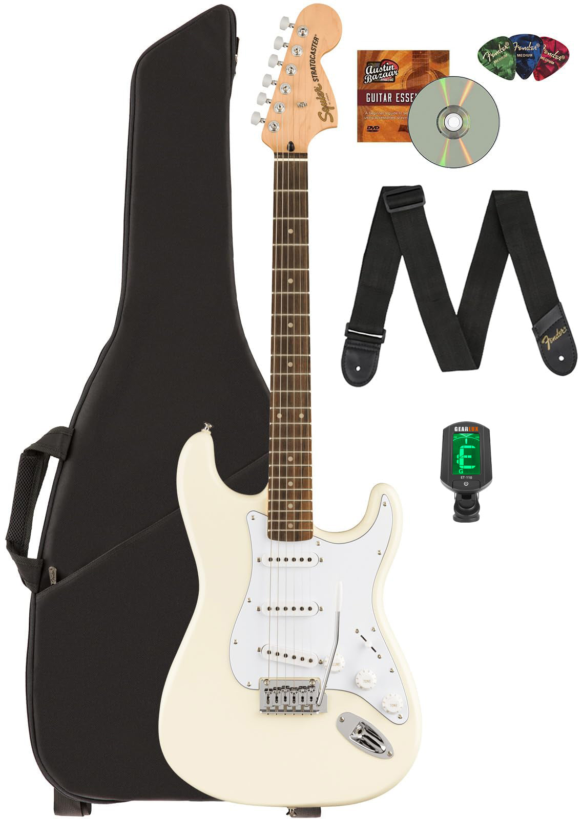 Fender Squier Affinity Stratocaster, Laurel - Olympic White w/ Gig Bag