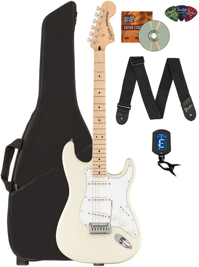 Fender Squier Affinity Stratocaster, Maple - Olympic White w/ Gig Bag