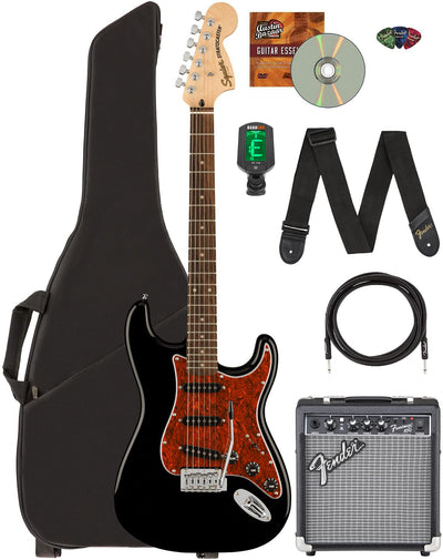 Fender Squier Affinity Stratocaster - Black Limited Edition Tortoise Shell Pickguard w/ Frontman 10G Amplifier