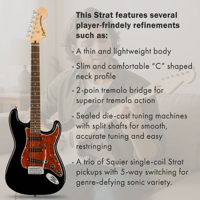 Fender Squier Affinity Stratocaster - Black Limited Edition Tortoise Shell Pickguard w/ Frontman 10G Amplifier
