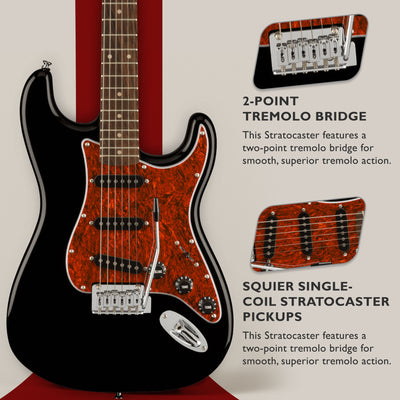 Fender Squier Affinity Stratocaster - Black Limited Edition Tortoise Shell Pickguard w/ Frontman 10G Amplifier