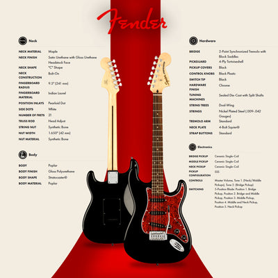 Fender Squier Affinity Stratocaster - Black Limited Edition Tortoise Shell Pickguard w/ Frontman 10G Amplifier