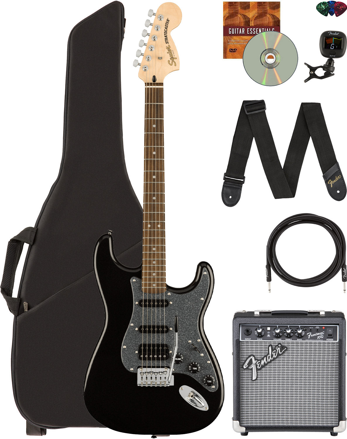 Fender Squier Affinity Stratocaster HSS - Metallic Black w/ Frontman 10G Amplifier