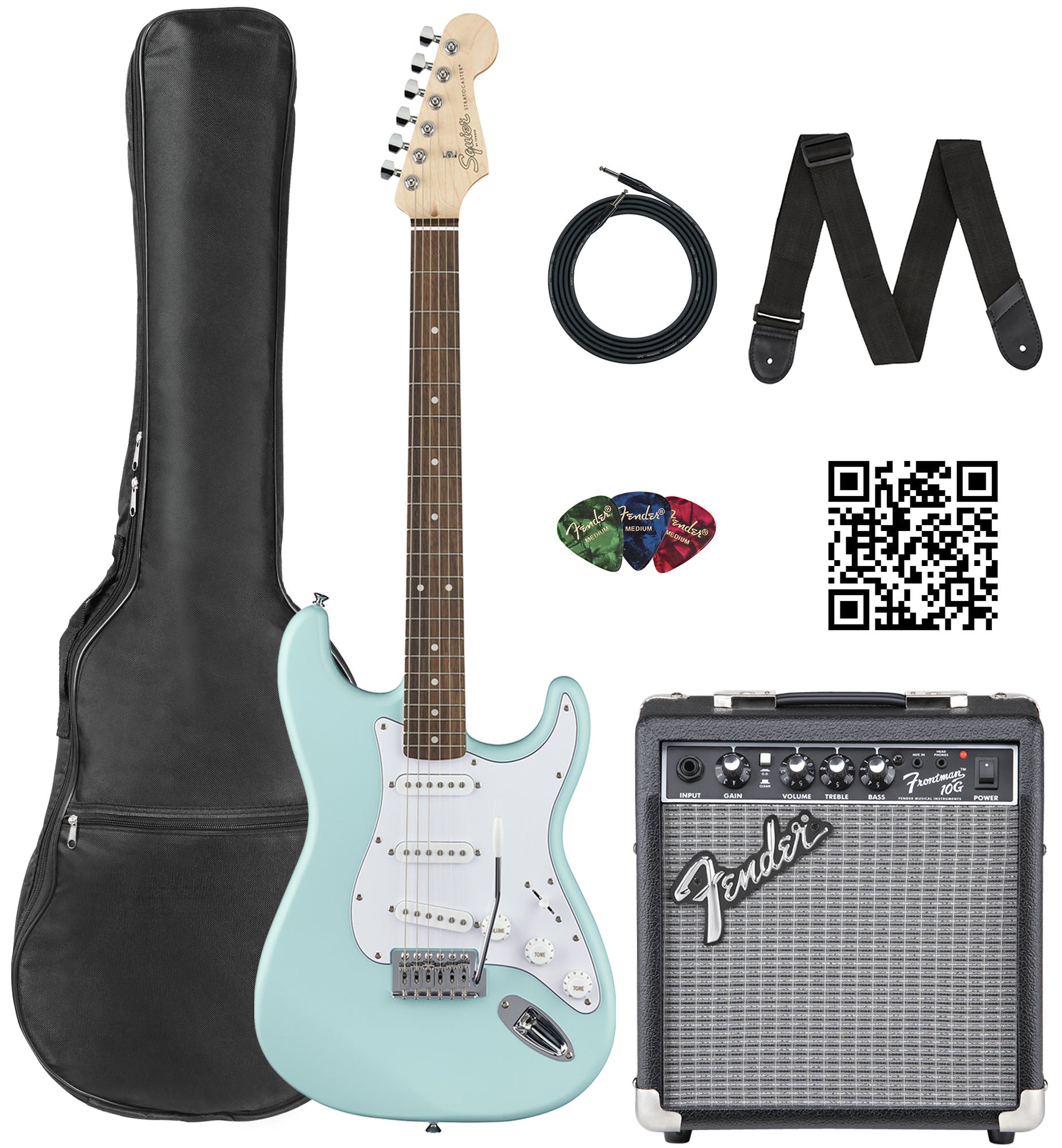 Fender Squier Stratocaster - Daphne Blue w/ Frontman 10G Amplifier