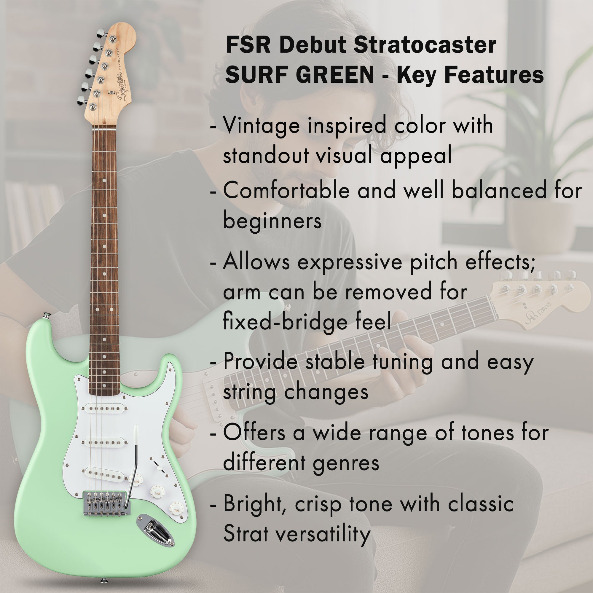 Fender Squier Stratocaster - Surf Green w/ Amplifier