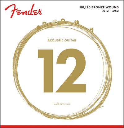 Fender 80/20 Bronze Acoustic Guitar Strings, Ball End, Light, .012-.052 - 4 Pack with Picks