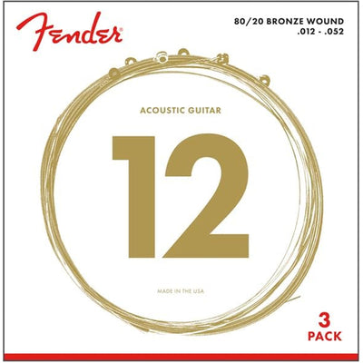 Fender 80/20 Bronze Acoustic Strings, Ball End, Custom Light, .011-.052 - 3 Pack w/ Picks