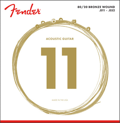 Fender 80/20 Bronze Acoustic Strings, Ball End, Custom Light, .011-.052 - 4 Pack w/ Picks