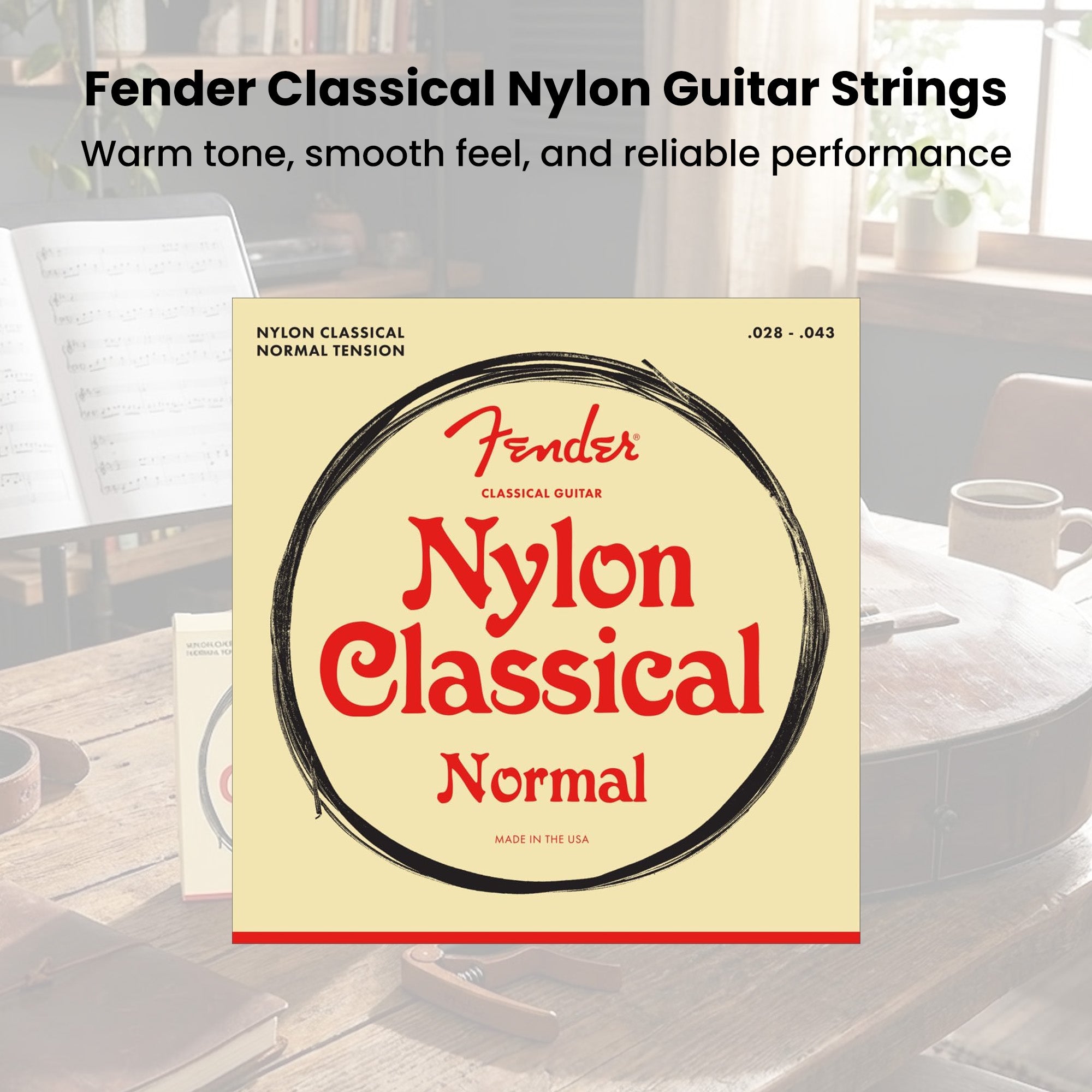 Fender Nylon Classical Guitar Strings, Normal Tension, .028-.043, Tie End - 3 Pack w/ Picks