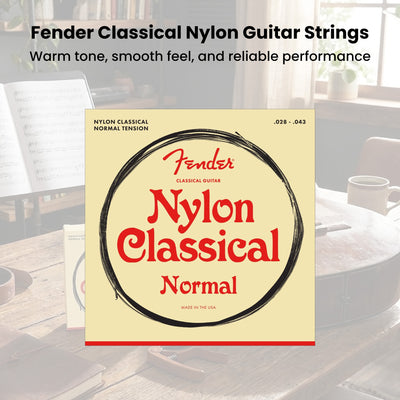 Fender Nylon Classical Guitar Strings, Normal Tension, .028-.043, Tie End - 3 Pack w/ Picks