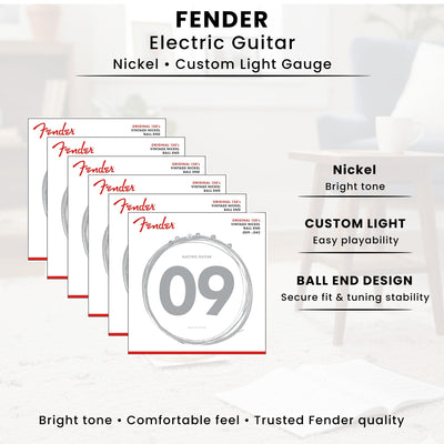 Fender Original 150's Pure Nickel Electric Guitar Strings, Ball End, .009-.042, Light - 6 Pack w/ Picks
