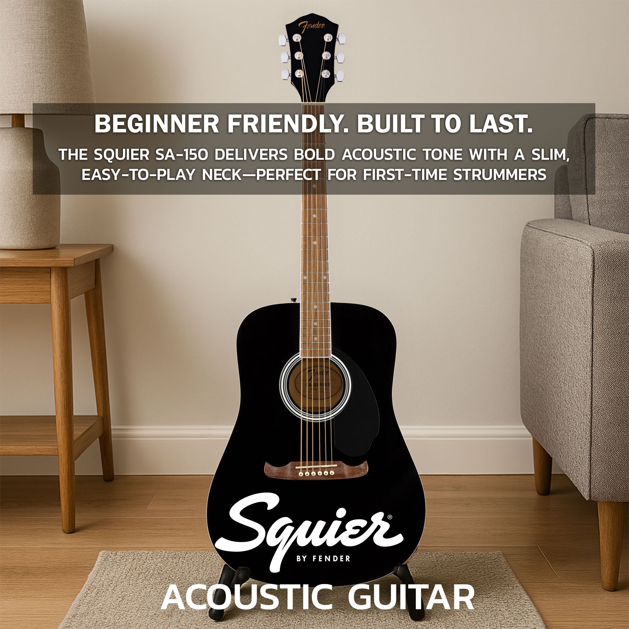 Fender FA-125 Dreadnought Acoustic Guitar - Black w/ Gig Bag