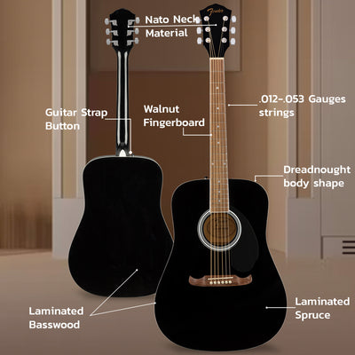 Fender FA-125 Dreadnought Acoustic Guitar - Black w/ Gig Bag