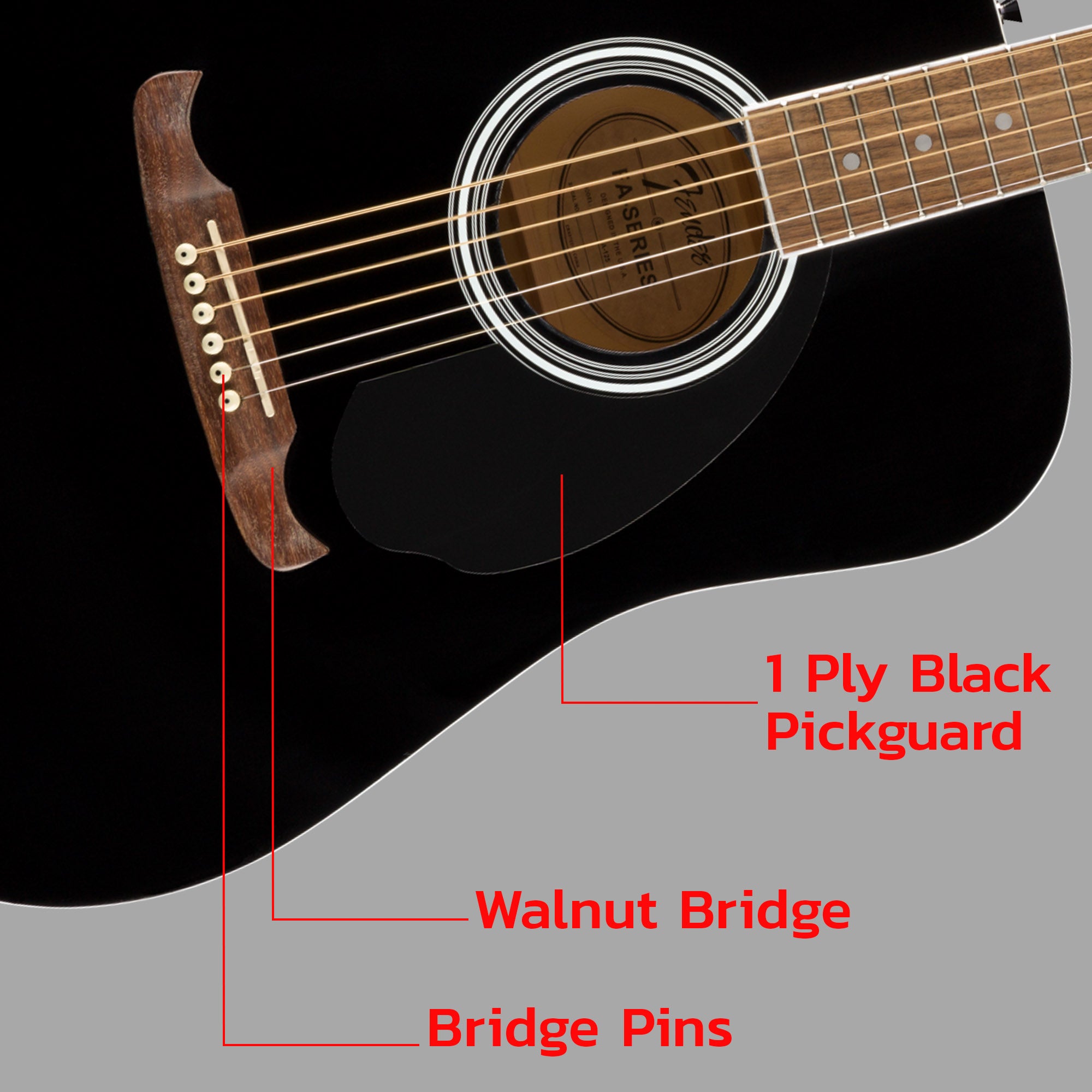 Fender FA-125 Dreadnought Acoustic Guitar - Black w/ Gig Bag