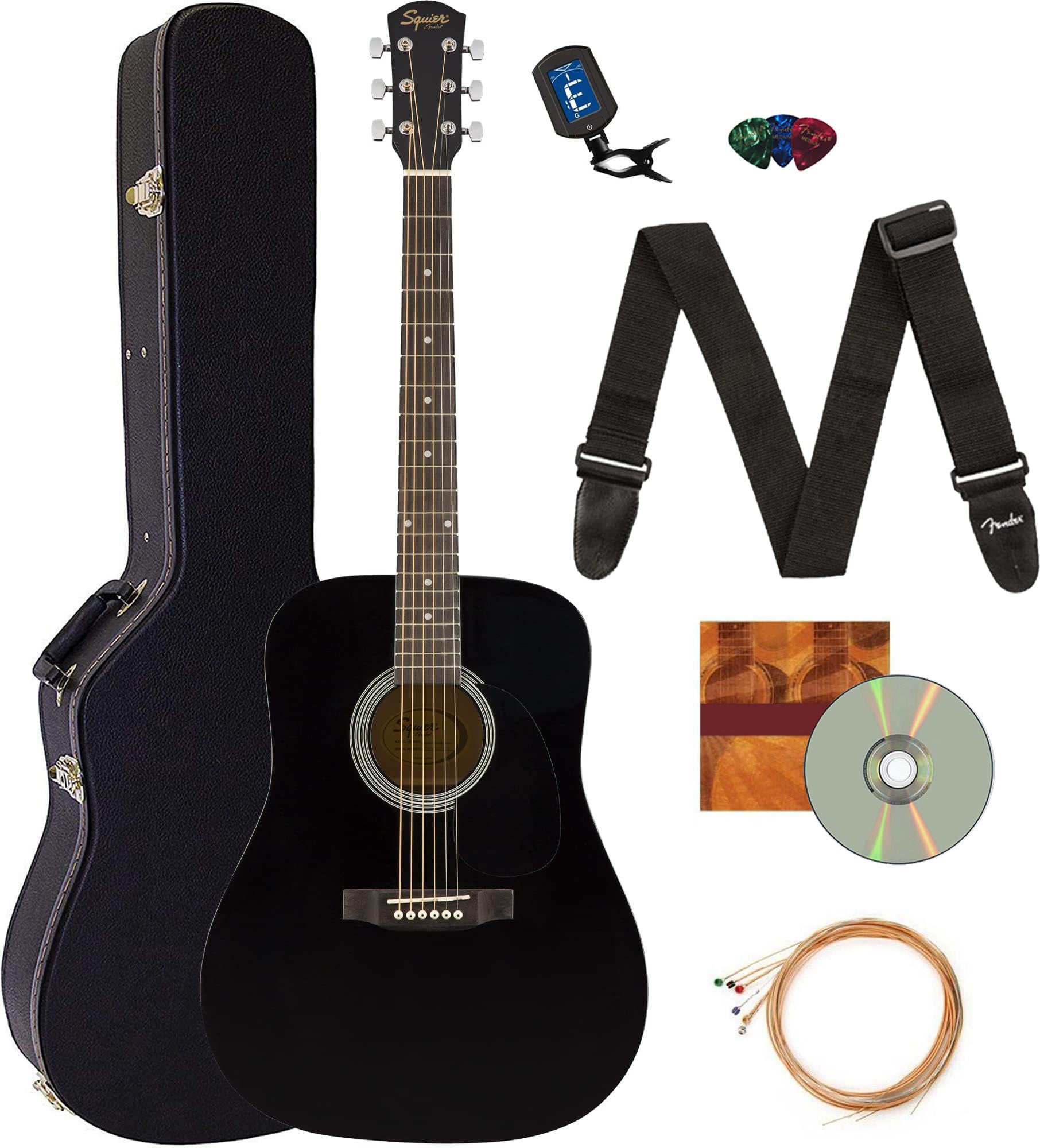 Fender Squier Dreadnought Acoustic Guitar - Black w/ Hard Case