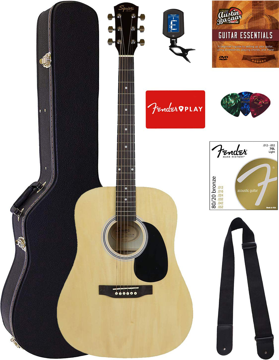 Fender Squier Dreadnought Acoustic Guitar - Natural w/ Hard Case