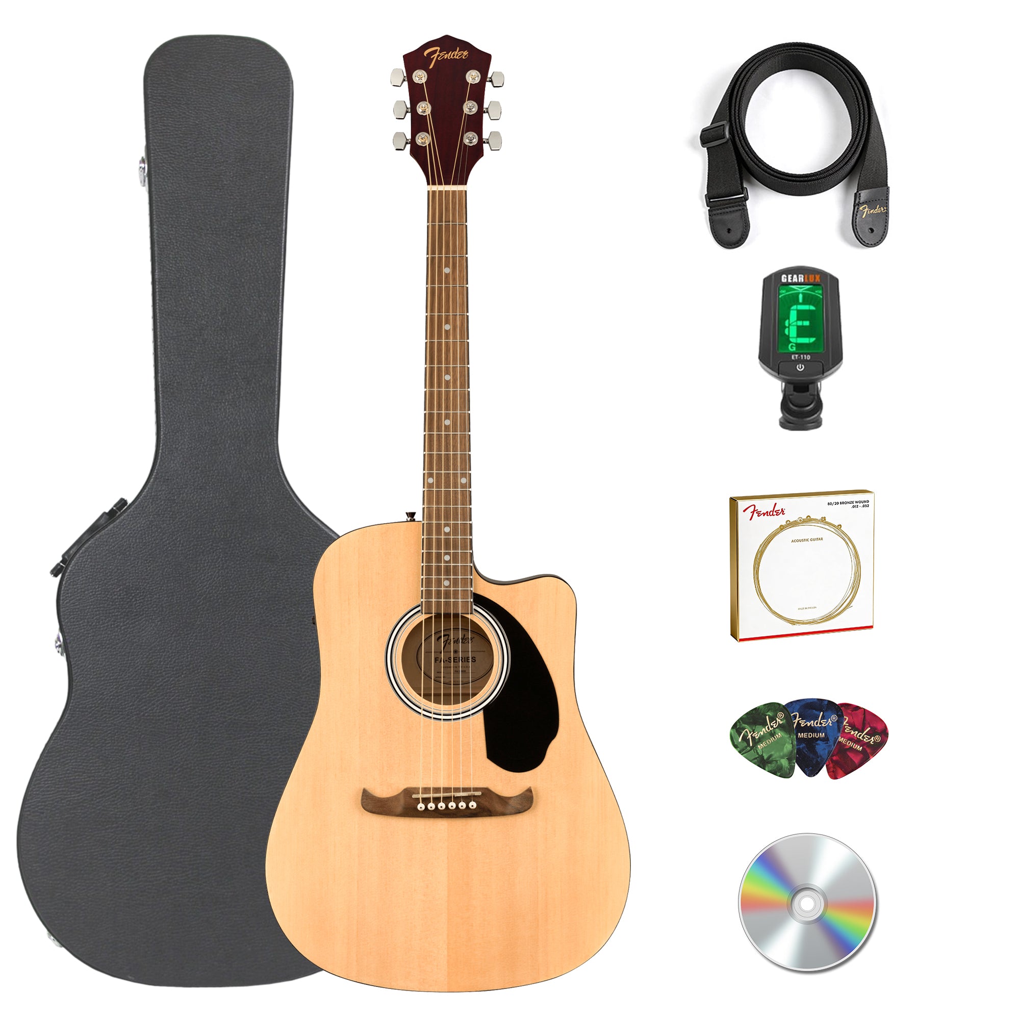 Fender FA-125CE Dreadnought Cutaway Acoustic-Electric Guitar - Natural w/ Hard Case
