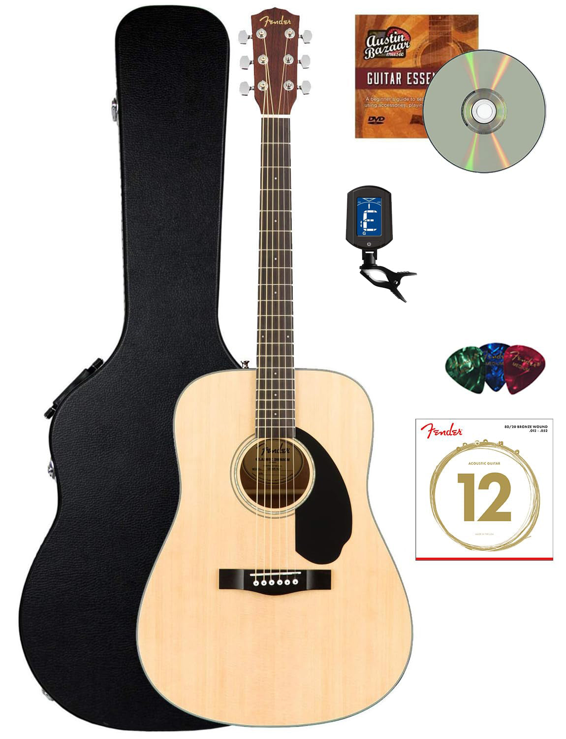 Fender CD-60S Solid Top Dreadnought Acoustic Guitar - Natural w/ Hard Case