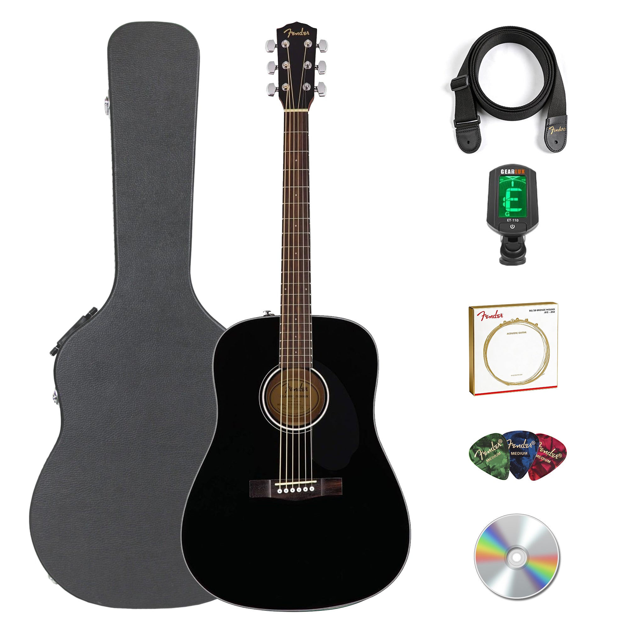 Fender CD-60S Solid Top Dreadnought Acoustic Guitar - Black w