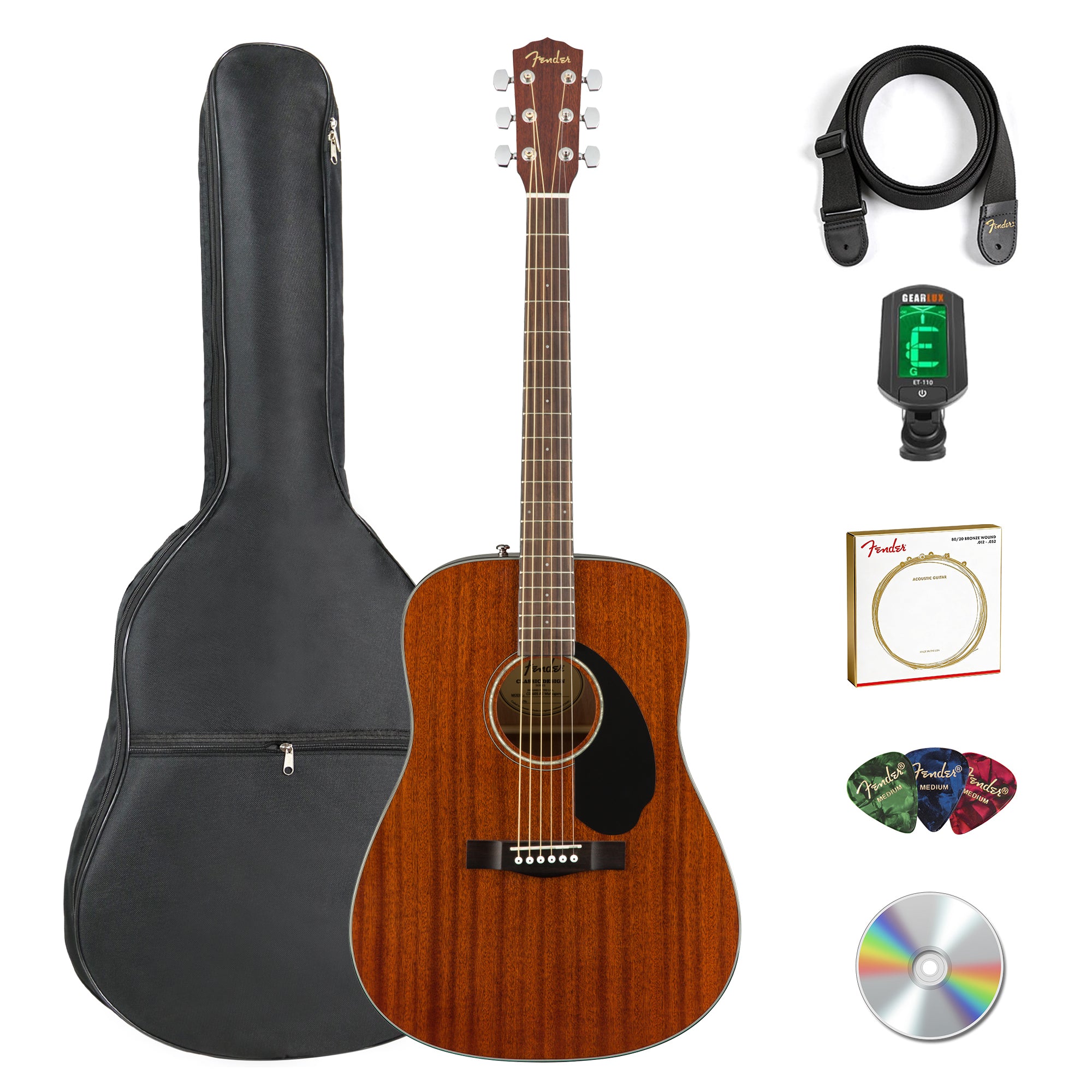 Fender CD-60S Solid Top Dreadnought Acoustic Guitar - All Mahogany
