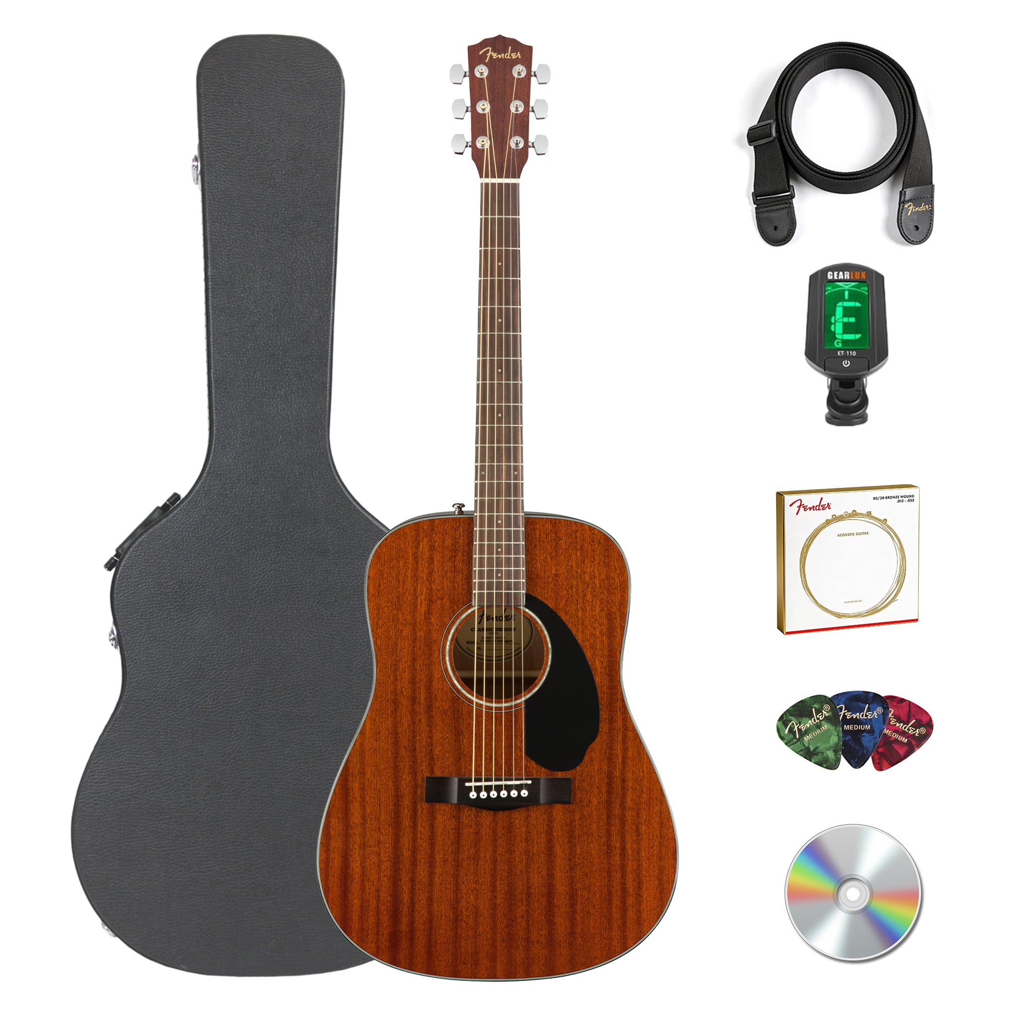 Fender CD-60S Solid Top Dreadnought Acoustic Guitar - All Mahogany w/ Hard Case