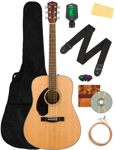 Fender CD-60S Solid Top Dreadnought Acoustic Guitar, Left Handed - Natural w/ Gig Bag