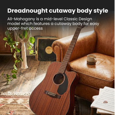 Fender CD-60SCE Solid Top Dreadnought Acoustic-Electric Guitar - All Mahogany w/ Gig Bag