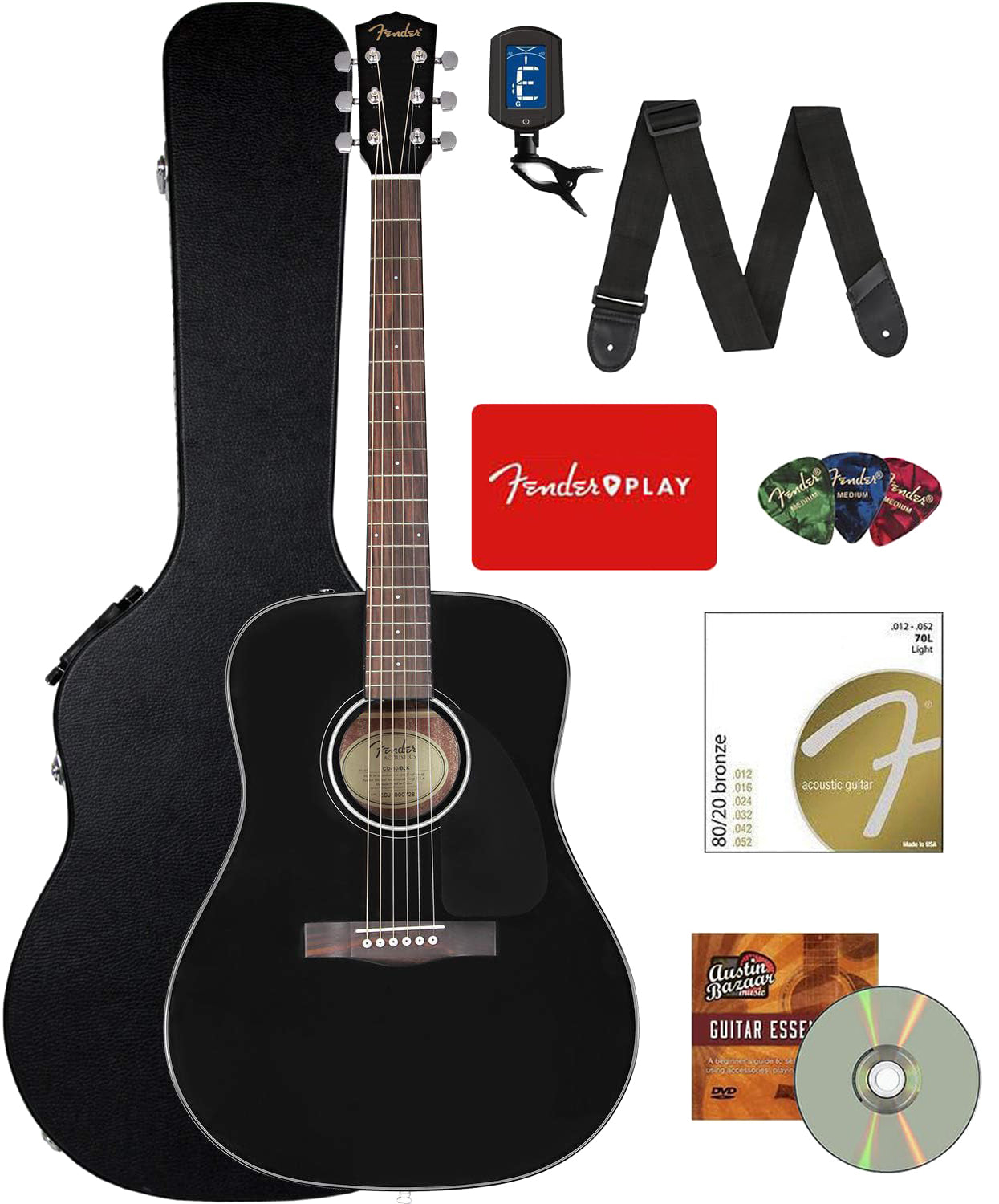 Fender CD-60 Dreadnought Acoustic Guitar - Black w/ Hard Case