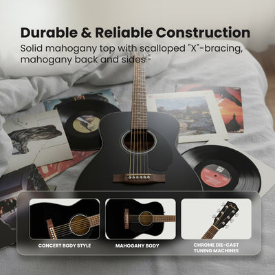 Fender CC-60S Solid Top Concert Acoustic Guitar - Black w/ Gig Bag