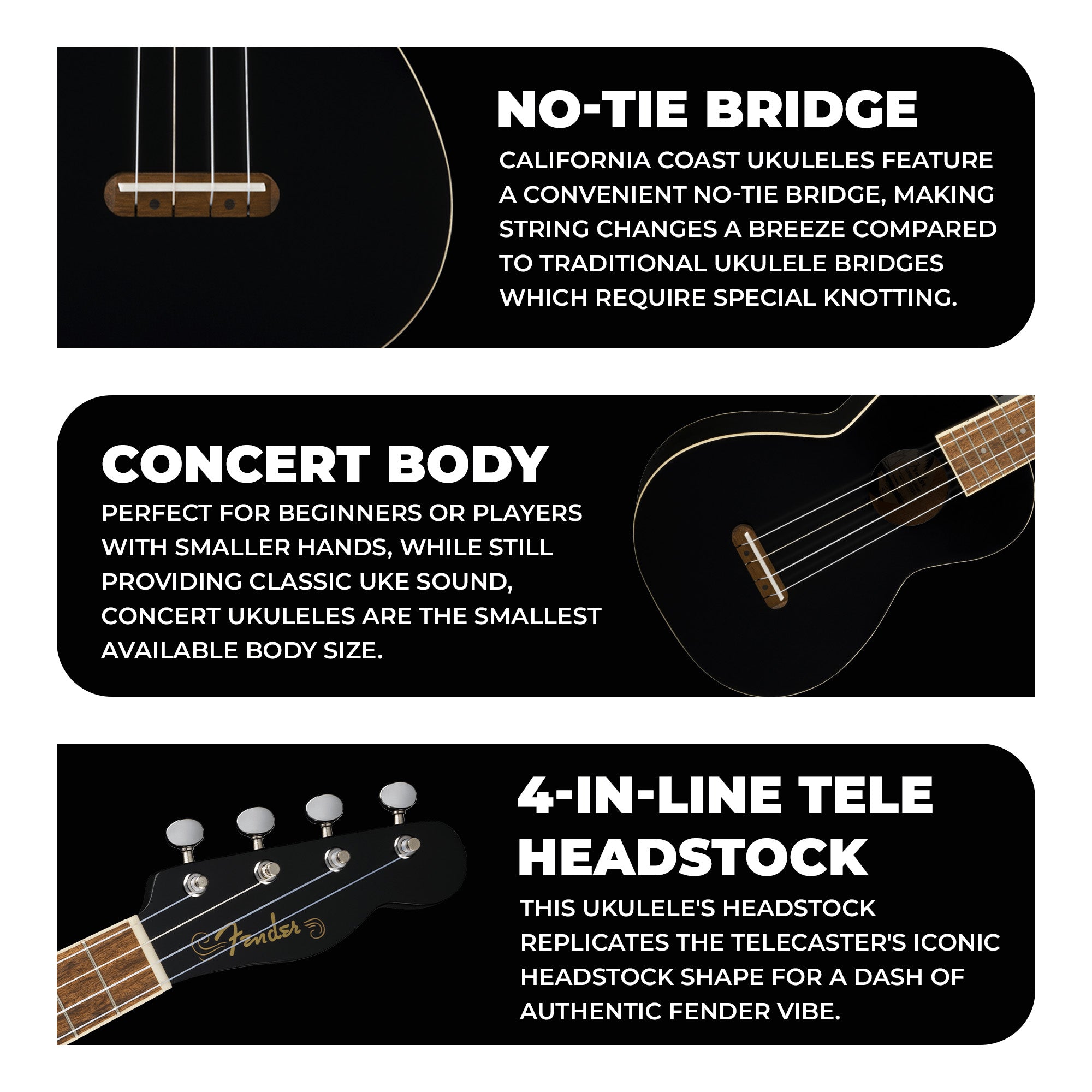Fender Monterey Concert Ukulele - Black