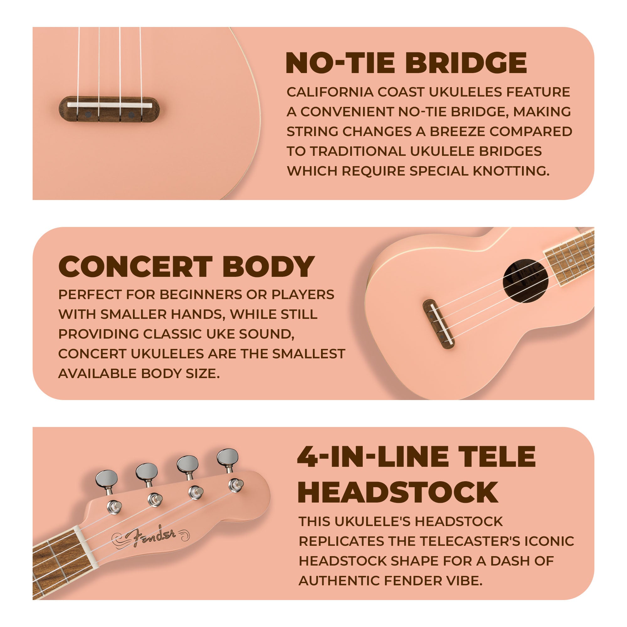 Fender Monterey Concert Ukulele - Shell Pink