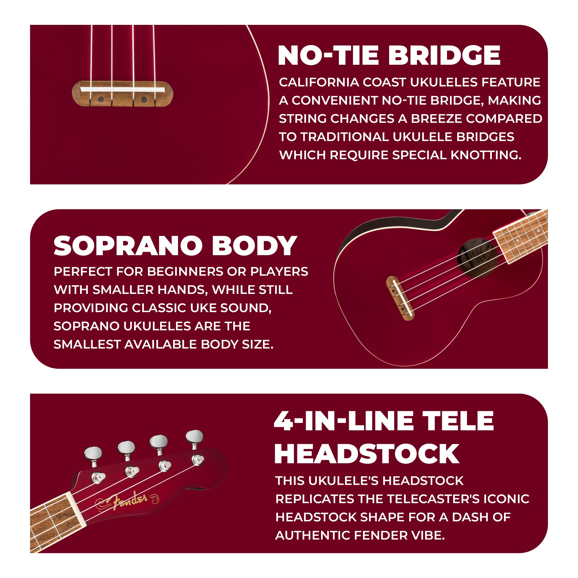 Fender Monterey Concert Ukulele - Cherry