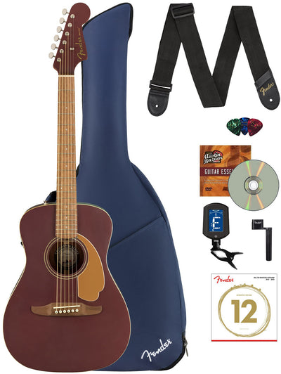 Fender Malibu Player Acoustic-Electric Guitar - Burgundy Satin w/ Gig Bag