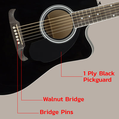 Fender FA-125CE Dreadnought Cutaway Acoustic-Electric Guitar - Black w/ Gig Bag